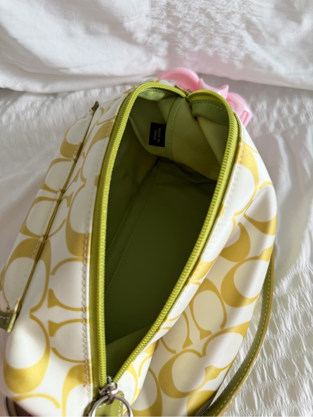 Vintage Coach Green & Cream Signature Monogram Nylon Demi Baguette Bag - Picture 6 of 10